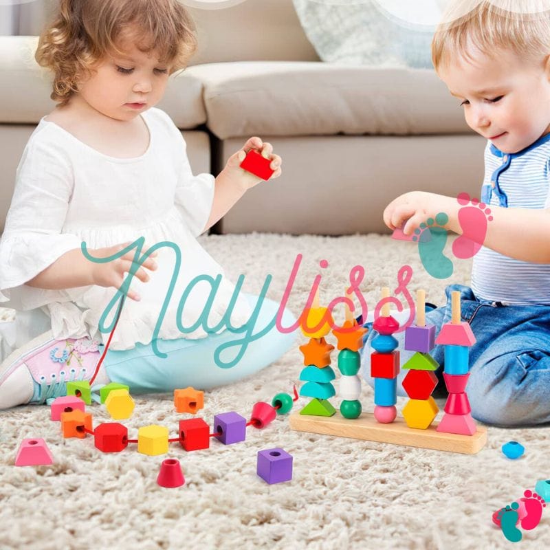 Perles en bois à empiler et à enfiler Montessori - KIDS STADY