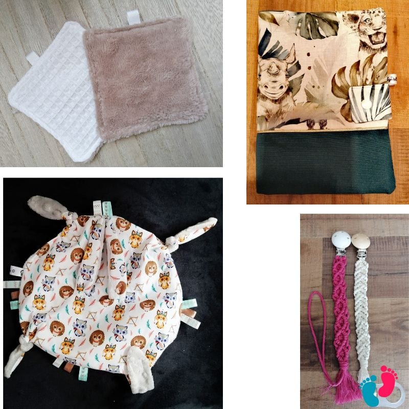 CRÉA NAISSANCE - Attache tétine macramé + Protège Carnet de santé + Doudou plat + 3 lingettes OFFERTES - Nayliss™