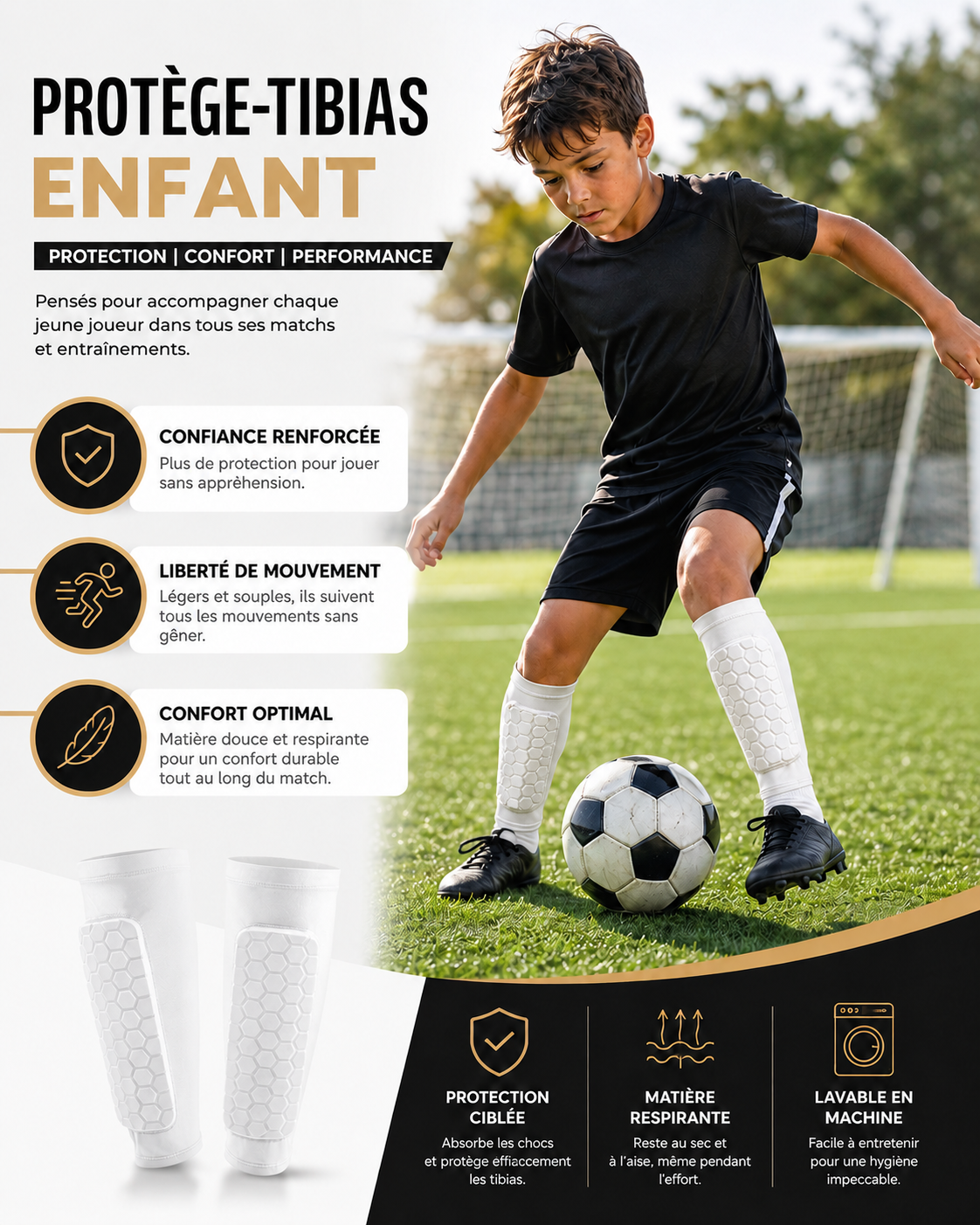 KIDS PROTECT - Protège-tibias de football avec rembourrage