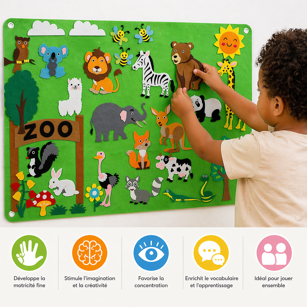 KIDS NATURE - Jeu en feutrine  des animaux éducatif Montessori