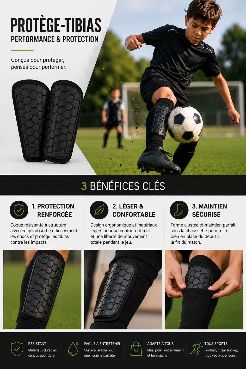KIDS PROTECT - Protège-tibias de football avec rembourrage