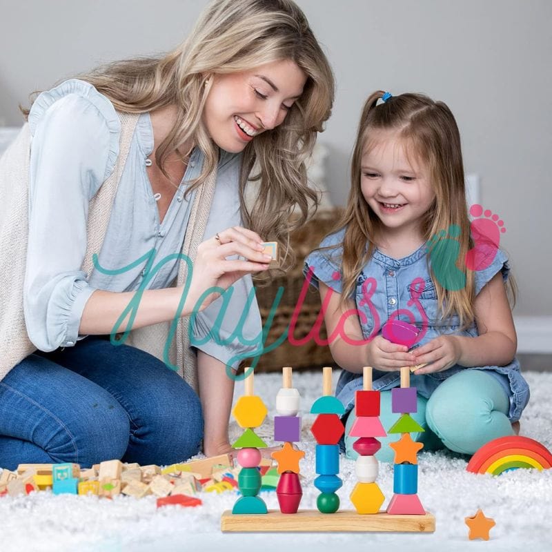 Perles en bois à empiler et à enfiler Montessori  - KIDS STADY