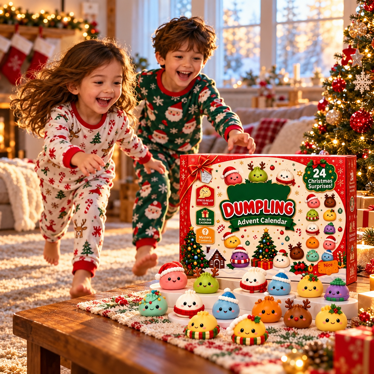 Enfants qui courent vers leur calendrier CHRISTMAS BUN